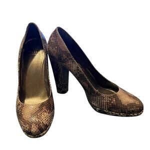 Stuart Weitzman Snakeskin Stacked Heel Pump Shoe